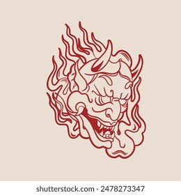 Ilustración vectorial de diseño de logotipo de máscara de demonio japonés Oni