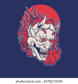 Japanese Demon Oni Mask Logo Design vector illustration