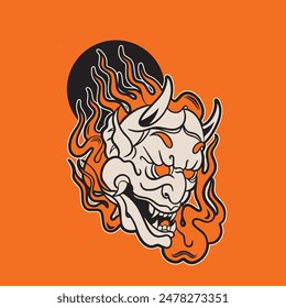 Japanese Demon Oni Mask Logo Design vector illustration