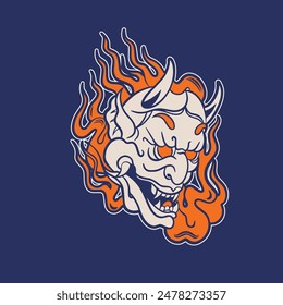 Japanese Demon Oni Mask Logo Design vector illustration