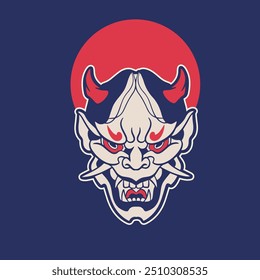 Ilustración vectorial japonesa de diseño de logotipo de máscara de demonio Oni	
