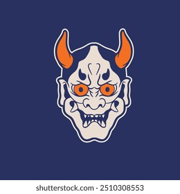 Ilustración vectorial japonesa de diseño de logotipo de máscara de demonio Oni	
