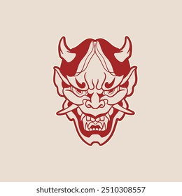 Ilustración vectorial japonesa de diseño de logotipo de máscara de demonio Oni	
