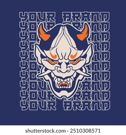 Japanese Demon Oni Mask Logo Design vector illustration	
