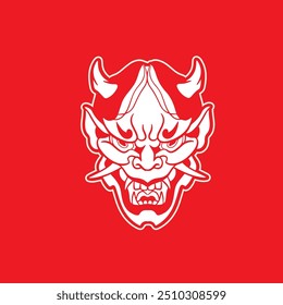 Ilustración vectorial japonesa de diseño de logotipo de máscara de demonio Oni	
