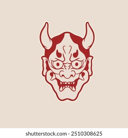 Japanese Demon Oni Mask Logo Design vector illustration	
