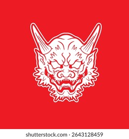 Japanese Demon Oni Mask Logo Design vector illustration	

