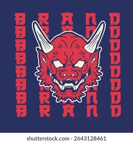 Japanese Demon Oni Mask Logo Design vector illustration	
