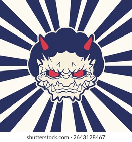 Japanese Demon Oni Mask Logo Design vector illustration	

