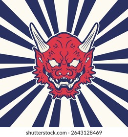 Japanese Demon Oni Mask Logo Design vector illustration	
