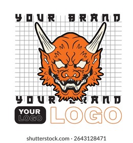 Japanese Demon Oni Mask Logo Design vector illustration	
