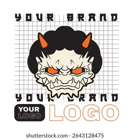 Japanese Demon Oni Mask Logo Design vector illustration	
