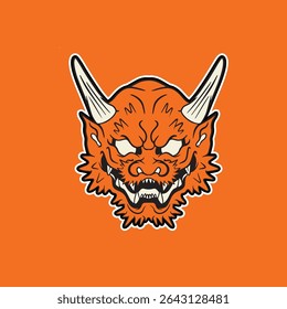 Japanese Demon Oni Mask Logo Design vector illustration	

