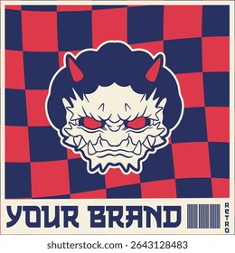 Japanese Demon Oni Mask Logo Design vector illustration	
