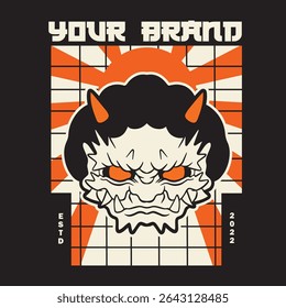Japanese Demon Oni Mask Logo Design vector illustration	
