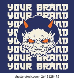 Japanese Demon Oni Mask Logo Design vector illustration	
