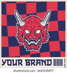 Japanese Demon Oni Mask Logo Design vector illustration	
