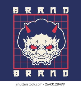 Japanese Demon Oni Mask Logo Design vector illustration	

