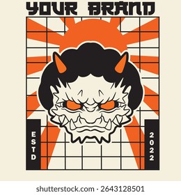 Japanese Demon Oni Mask Logo Design vector illustration	
