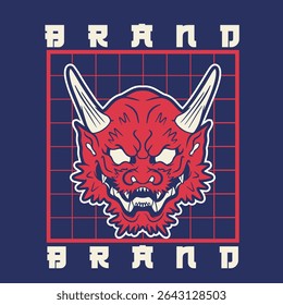 Japanese Demon Oni Mask Logo Design vector illustration	
