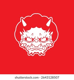 Japanese Demon Oni Mask Logo Design vector illustration	
