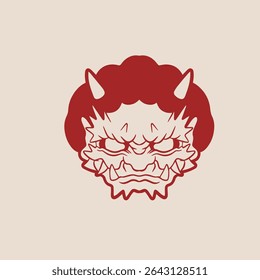 Japanese Demon Oni Mask Logo Design vector illustration	
