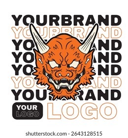 Demônio japonês Oni Máscara Logo Design ilustração vetorial	
