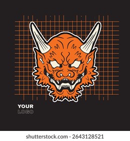 Japanese Demon Oni Mask Logo Design vector illustration	

