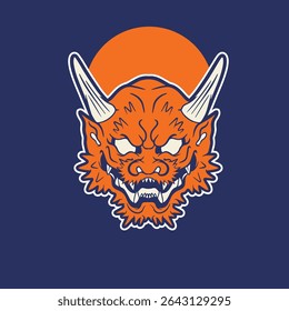 Demônio japonês Oni Máscara Logo Design ilustração vetorial	
