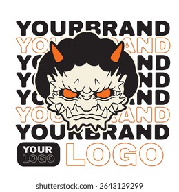 Japanese Demon Oni Mask Logo Design vector illustration	
