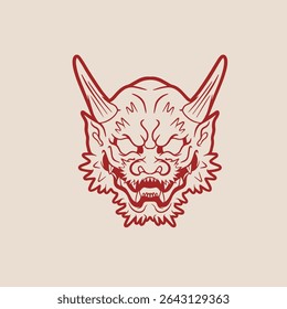 Japanese Demon Oni Mask Logo Design vector illustration	
