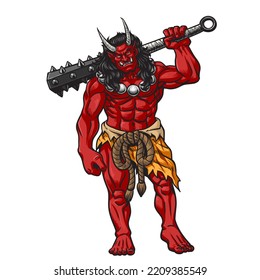 Japanese Demon Oni , Scary red demon ,Vector illustration