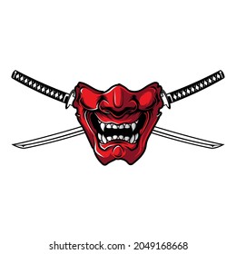 japanese demon samurai mask vector design	