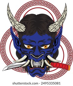Japanese demon sword oni mask