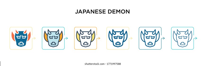 Japanese demon vector icon in 6 different modern styles. Black, two colored japanese demon icons designed in filled, outline, line and stroke style. Vector illustration can be used for web, mobile,
