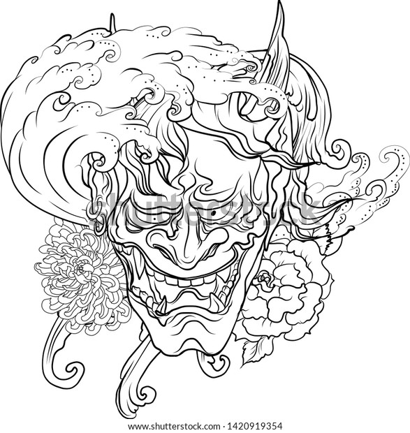 Mask Japanese Demon Oni Sketch Drawing Tumblr Tattoo Hannya Devil ...