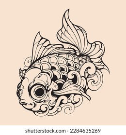 Japanese design goldfish vector art outline