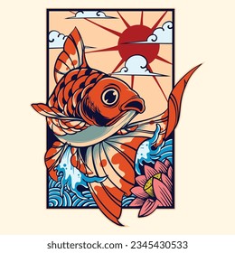 Japanese design goldfish vector art