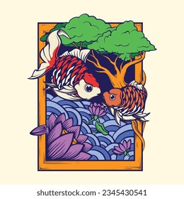 Japanese design goldfish vector art