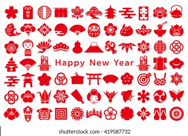 Japanese design icons. new year card.