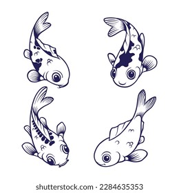 Japanese design koi fish vector art outline