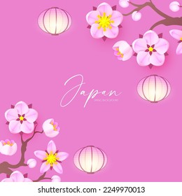 Japanese design with shining lanterns and sakura blossom. Asian background