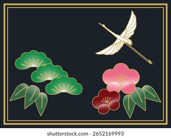 Design Japonês "Sho-Chiku-Bai" (Pinheiros, Bambus, Ameixas) com Guindaste
