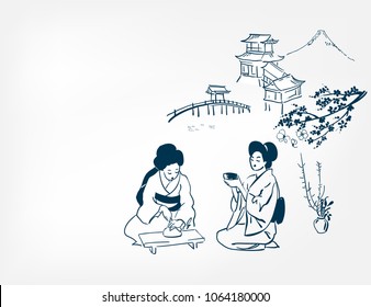 japanese design tea ceremony background women