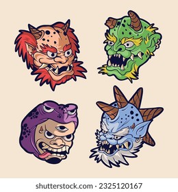 Japanese design yokai set vector