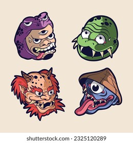 	
Japanese design yokai set vector