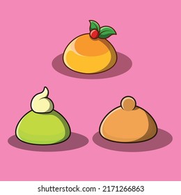 japanese dessert 2 icon pack vector set is a vector cartoon, cute doodle with a food theme. Suitable for children's T-shirt designs, merchandise, stickers, mascot logos, etc.