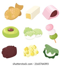 Japanese dessert cartoon in flat style