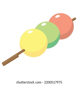 Japanischer Dessert Dango in Form von drei Bälle auf einem Stock. Vektorgrafik auf weißem Hintergrund