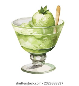 japanese dessert matcha ice cream in watercolor illustration